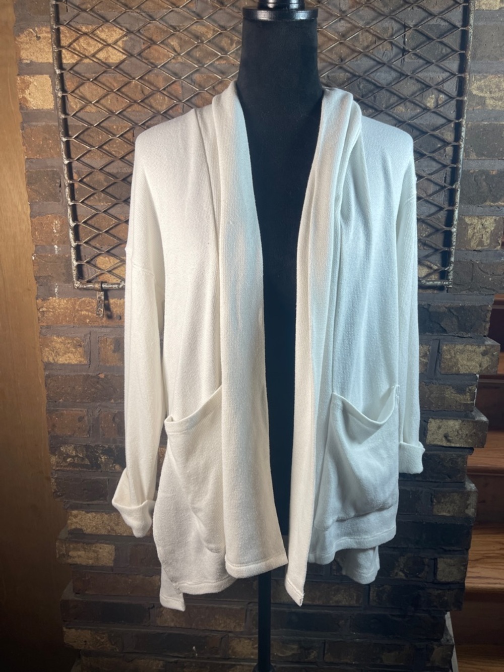Gentle Fawn Women's White Open-Front Pocket Cardigan Sweater S
